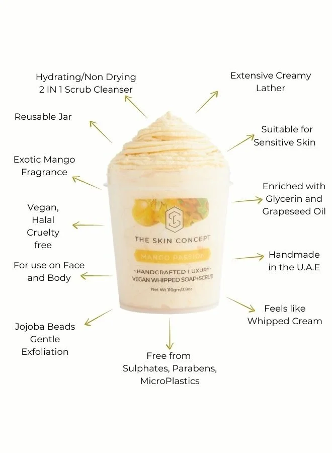 The Skin Concept  The Skin Concept Whipped Soap and Scrub - Mango Passion - Handmade, Vegan for Women | Best Price UAE